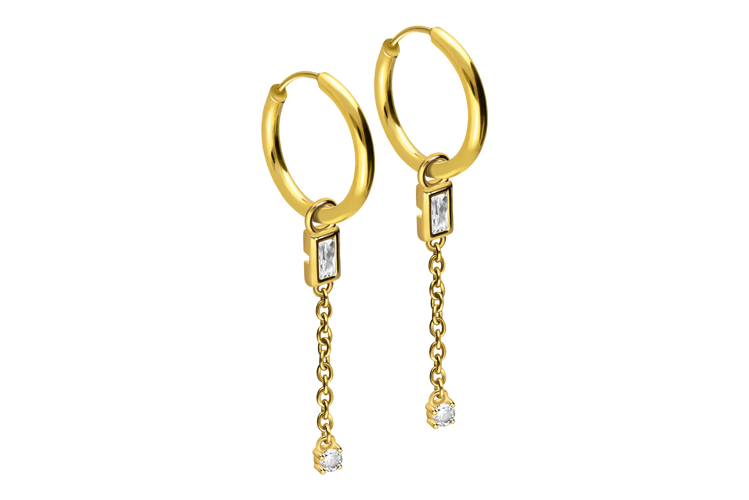 Chirurgenstahl Ohrclicker Creolen KRISTALLE + KETTE von Piercingline